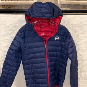 Hollister Men's Navy Blue Puffer Jacket - Size Small - Like New